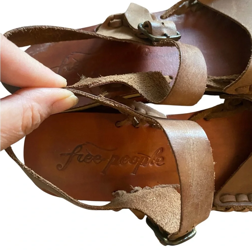 Free People Brown Leather Woven Platform Clog Mules